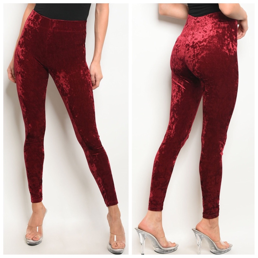 Burgundy crushed velvet leggings - Picture 2 of 3